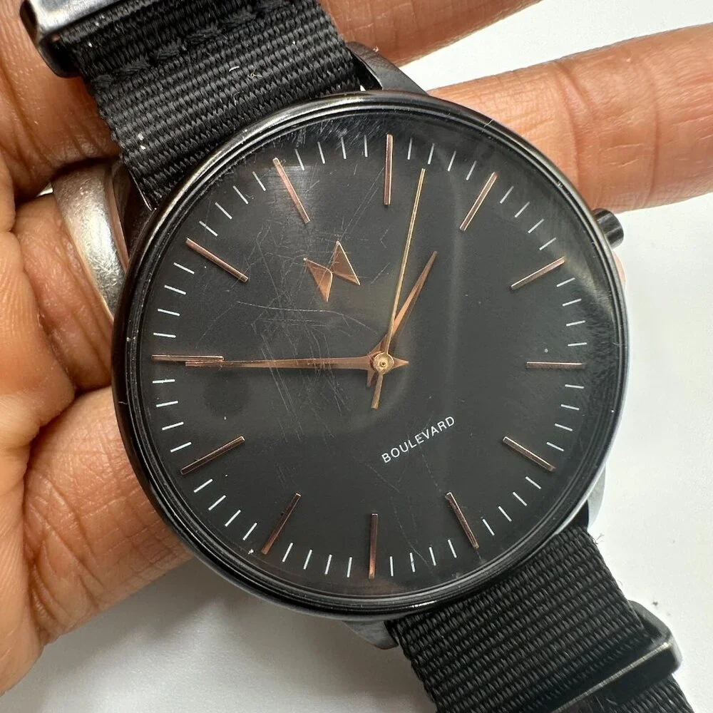 MVMT San Vicente Watch Women Black Nylon Slip Thru Band New Battery 10